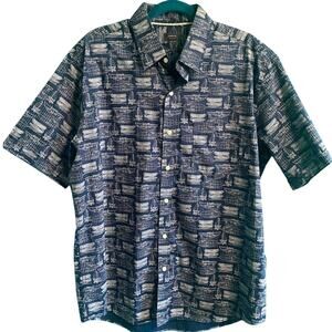 Arrow Men's Nautical Navy Blue Button Up Sailboat Boating Shirt Size Large